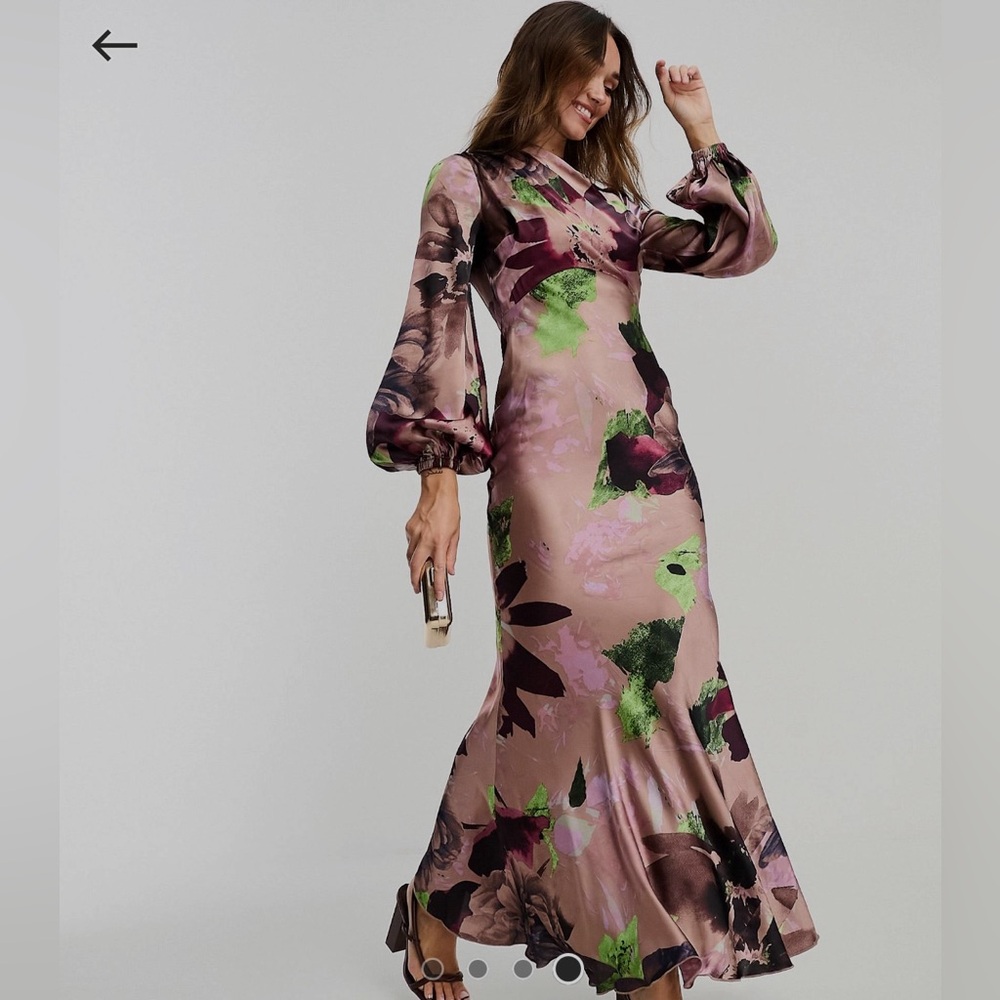 Asos floral maxi long sleeve satin gown